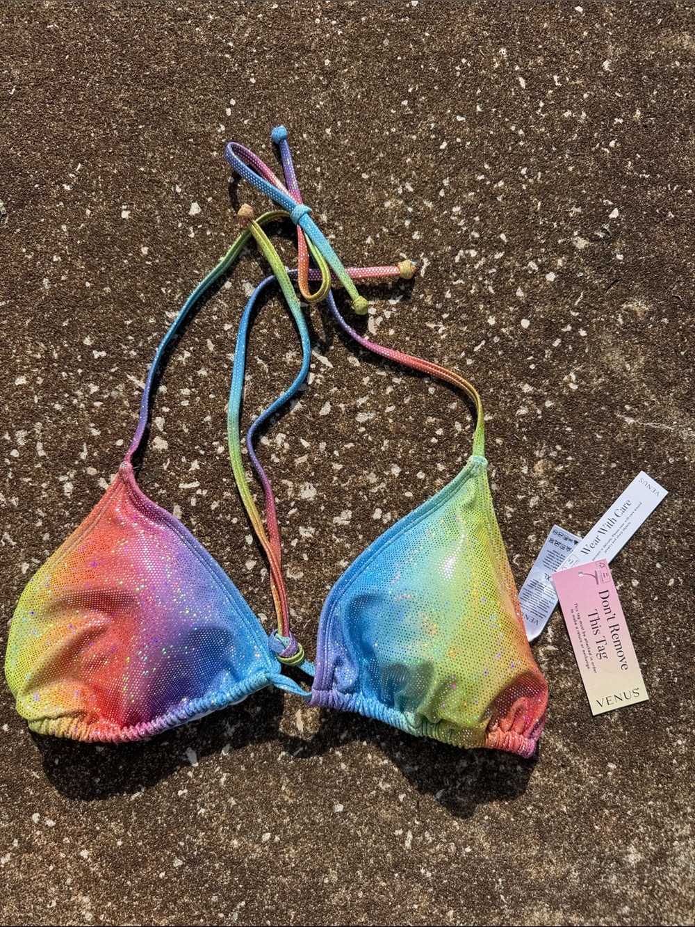 VENUS Iridescent Rainbow Sequin Bikini Top. Size XL NWT